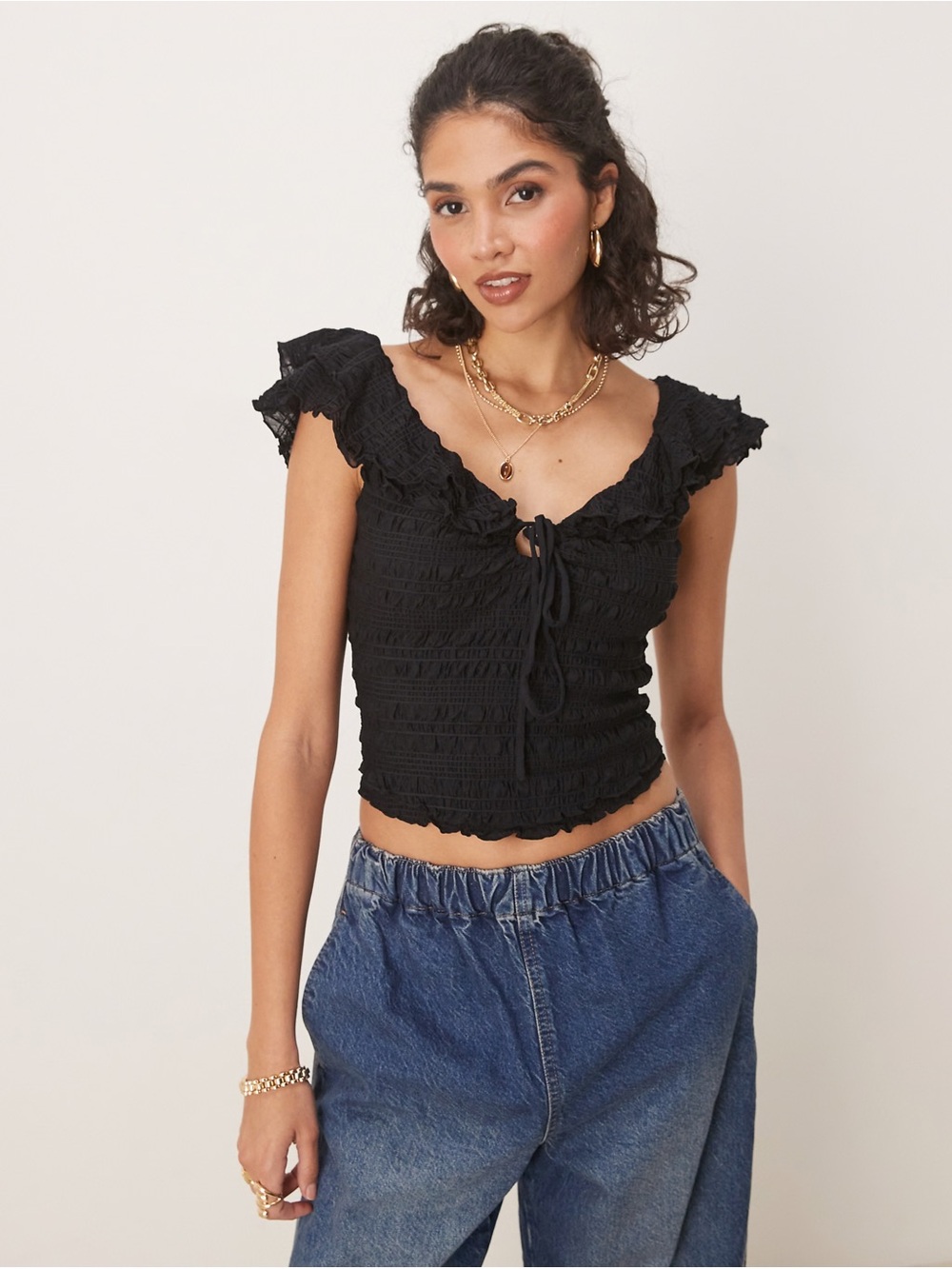 NWOT Free People Love You More Ruched Top in Black